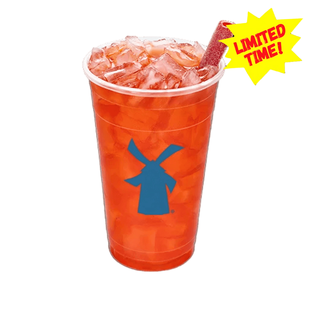 Exciting Full Dutch Bros Seasonal Drinks 2026 Update 14 Fruit Punch Rebel iced Dutch Bros seasonal energy drink with fruity sour candy flavor