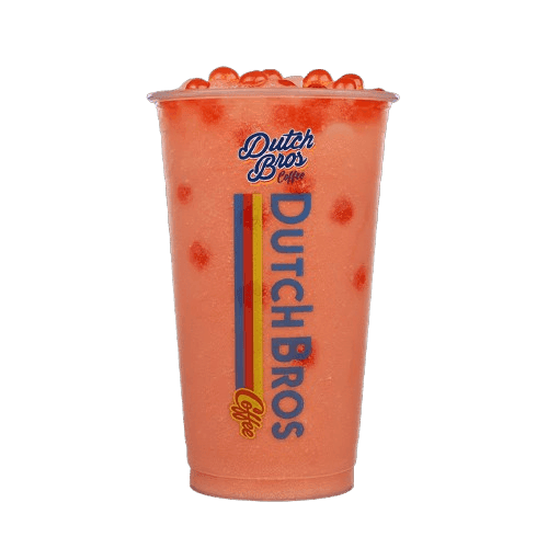 blended Dutch Bros lemonade menu with frozen blackberry flavor and strawberry boba pearls