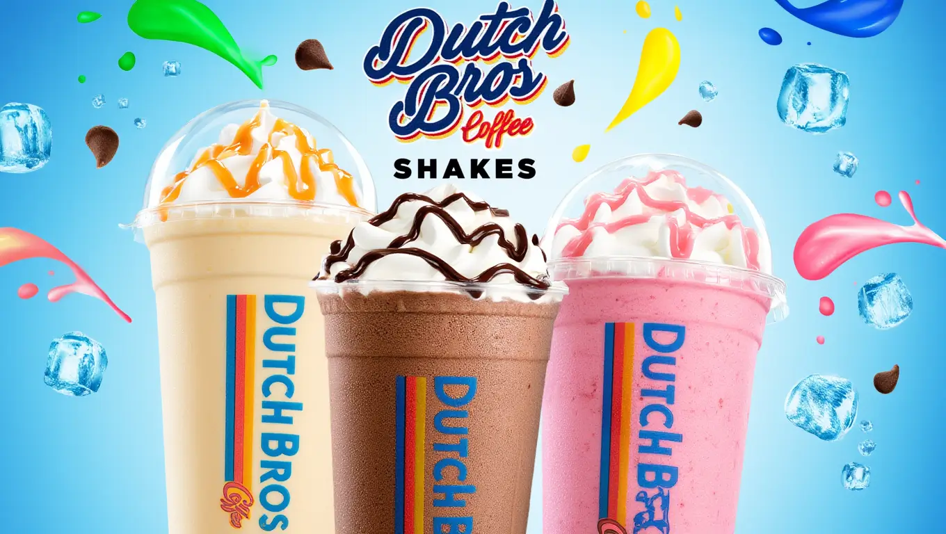 Dutch Bros shakes menu featuring creamy blended shakes with different flavors and toppings in a price guide overview.