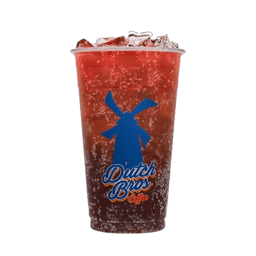 Dutch Bros iced Dragon Slayer Rebel with blue raspberry raspberry and blackberry float