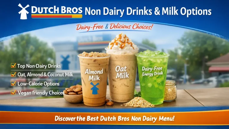 Dutch Bros dairy free menu non dairy milk options including oat almond and coconut milk plant based drink alternatives at Dutch Bros coffee