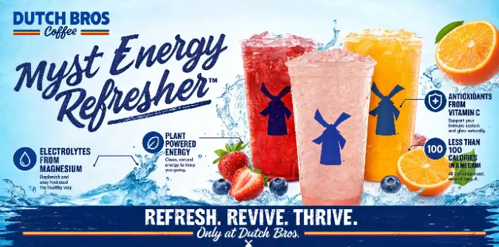 Dutch Bros Myst Energy Refresher 10 Flavors & Nutrition 1 Dutch Bros Myst Energy Refresher flavors, prices, and nutrition guide